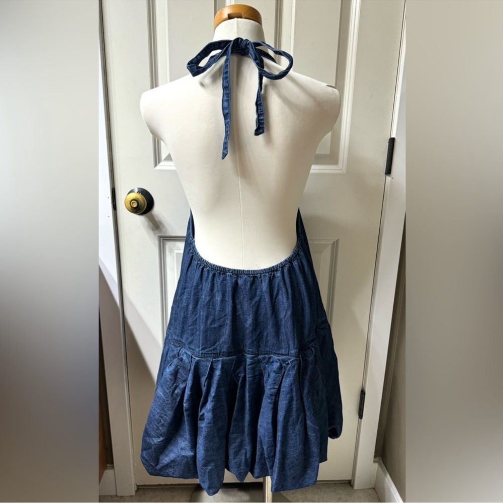 Free People Denim Bubble Halter Mini Dress